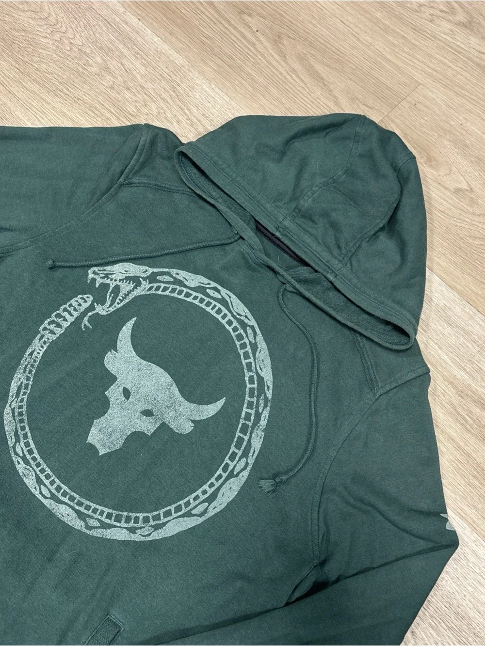 Project Rock Under Armour Sweatshirt Mens M Green Terry Hoodie Bull Snake Loose